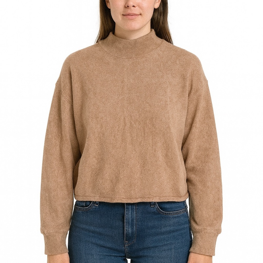 Socialite Mock Neck Soft Cloud Jersey Long Sleeve Top Camel Beige,‎ Size L, NWT
